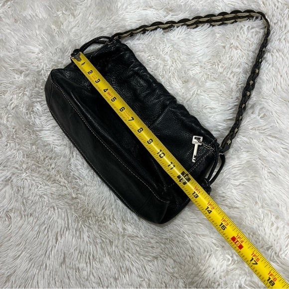 Fossil Pebbled Leather Purse Black Drawstring Hobo Bag Braided Strap - Picture 6 of 14